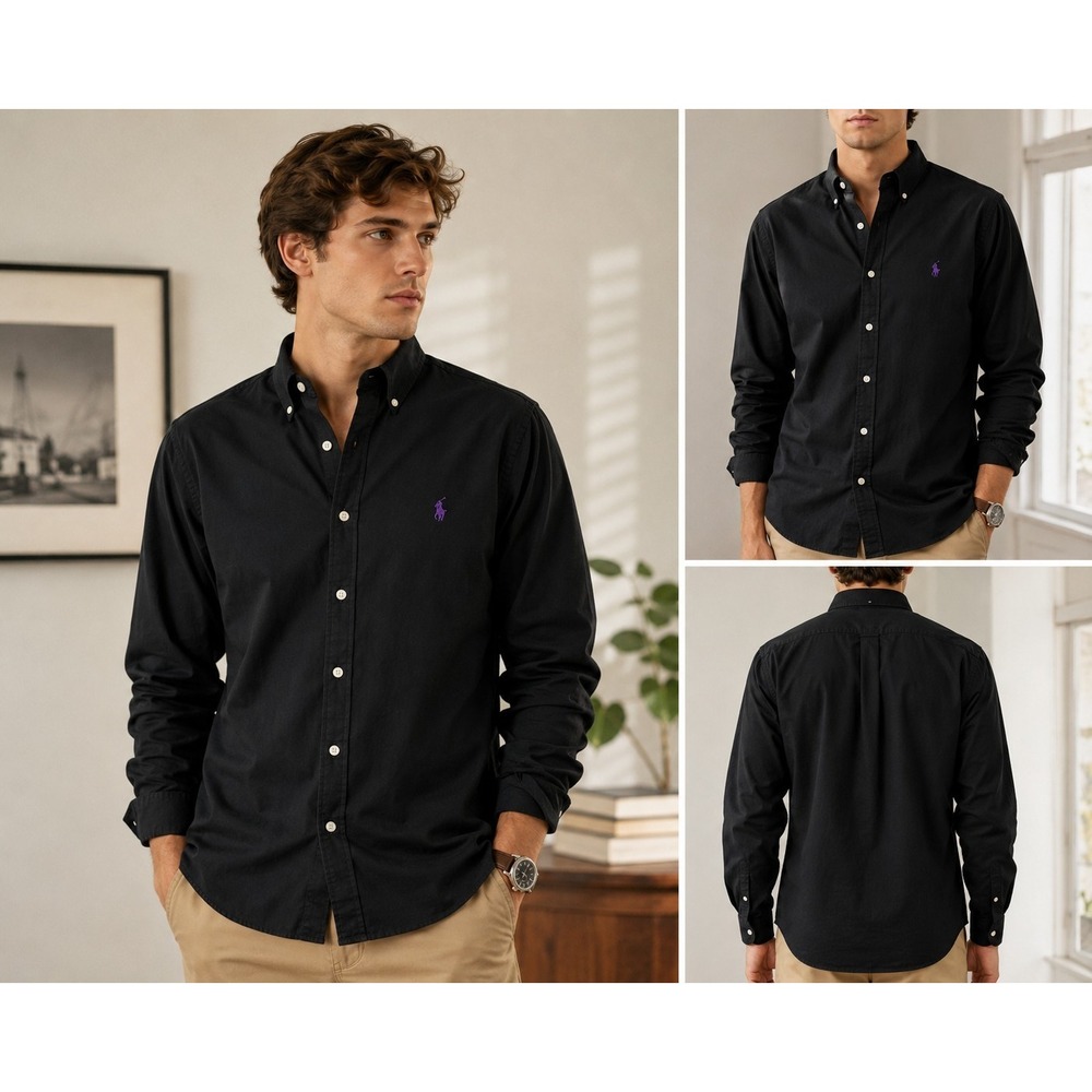 Polo Ralph Lauren Black Long Sleeve Button Shirt Poplin Pony Career Casual 3XB